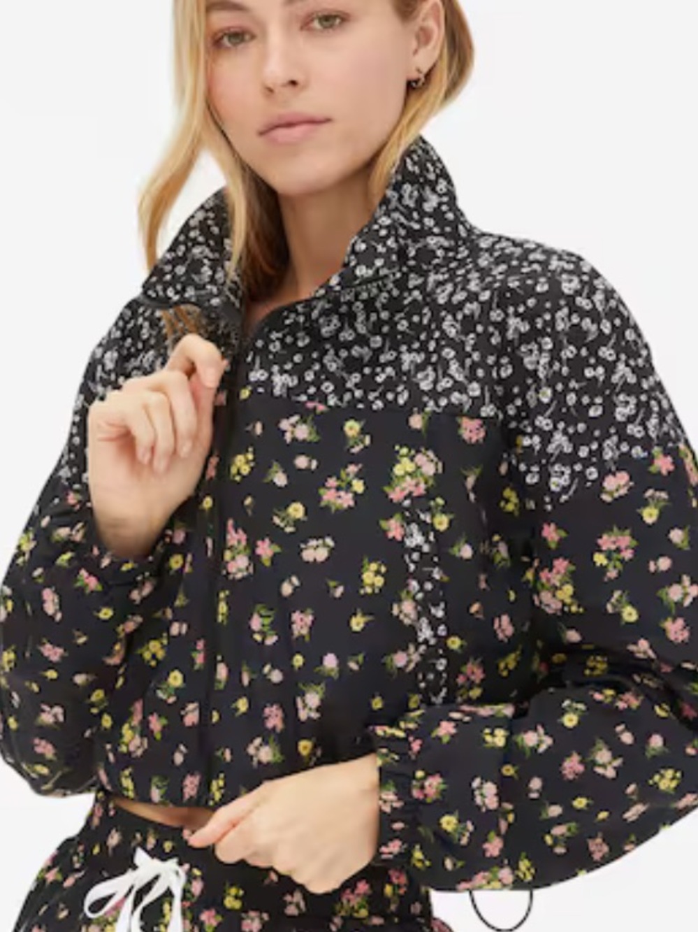 Aeropostale Black Floral Cropped Bomber Jacket